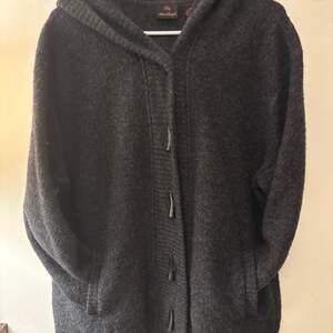 Women's Black Hooded 100% Wool Cardigan XL